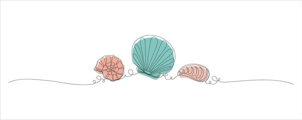 Ciągły Jednorzędowy Rysunek Ślimaka Przegrzebka Niezdarny Morski Skorupa Symbol Seashell — Wektor stockowy