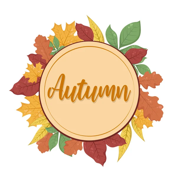 Blätter Herbstkranz Rahmen Auf Weißem Hintergrund Vektorillustration Mit Ort Für — Stockvektor