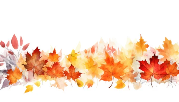 Watercolor Banner Garland Autumn Fall Leaves Beige Red Brown Green — Stock Vector