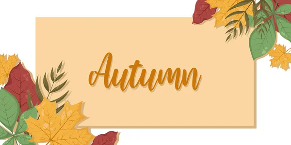 Herbstblätter Rahmen Auf Weißem Hintergrund Mit Schriftzug Ein Vektorllustration Mit — Stockvektor