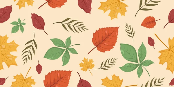 Nahtloses Muster Mit Herbstlich Gelben Braunen Roten Orangen Und Grünen — Stockvektor