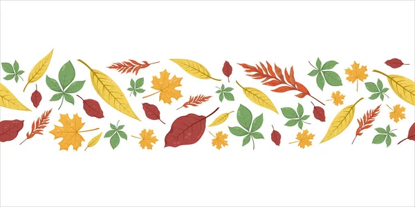 Nahtloses Horizontales Muster Mit Herbstblättern Beige Rot Braun Grün Und — Stockvektor