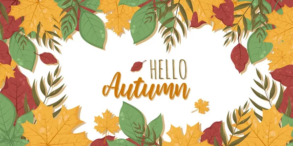Herbstblätter Umrahmen Mit Schriftzug Hallo Herbst Vektorllustration Mit Platz Für — Stockvektor