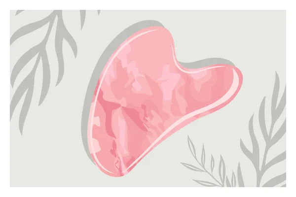 病媒现实的瓜沙翡翠刮片按摩工具 天然粉红玫瑰石英石粉碎机 女性抗衰老面部整容 中国传统面部整形术 美容及面部护理产品 — 图库矢量图片
