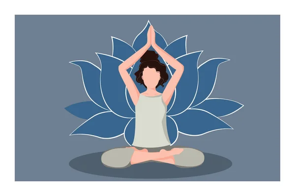 Жінка Сидить Медитаційному Положенні Концепція Медитації Чакра Синього Кольору Векторні — стоковий вектор