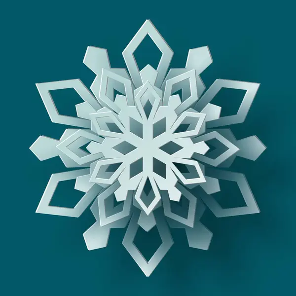 Vector White Christmas Paper Cut Snowflake Shadow Teal Colored Background — Stock Vector