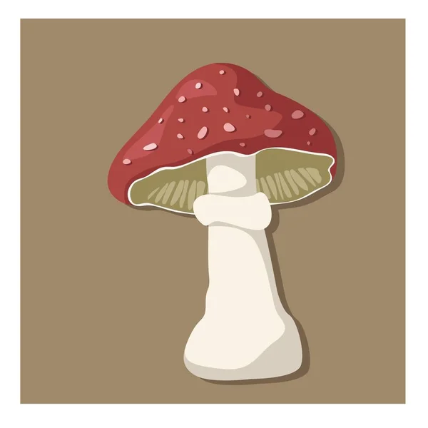 Ciupercă Toamnă Izolată Fond Maro Ilustrație Colorată Ciuperci Roșii Element — Vector de stoc
