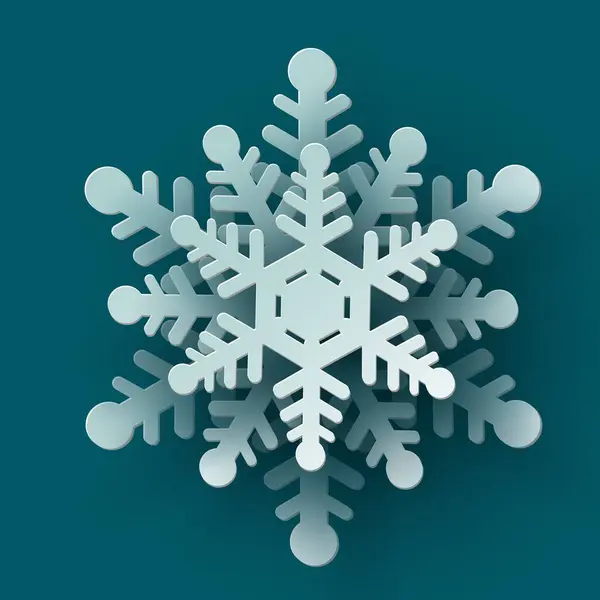 Διάνυσμα Λευκό Χριστουγεννιάτικο Χαρτί Κοπεί Νιφάδα Χιονιού Σκιά Teal Χρωματιστό — Διανυσματικό Αρχείο