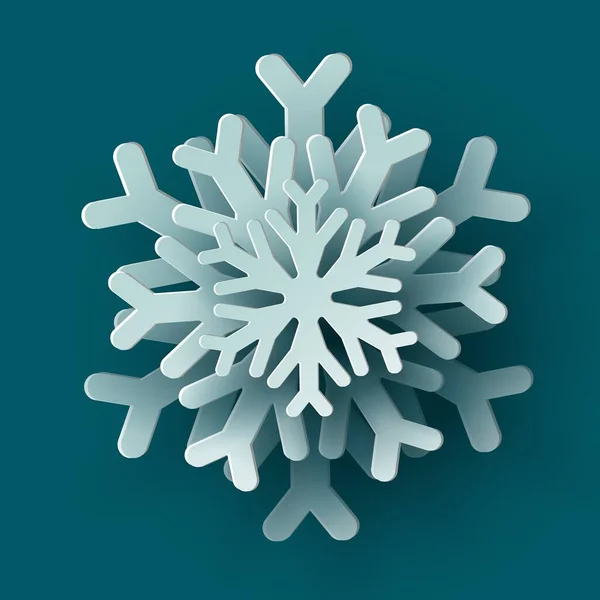 Διάνυσμα Λευκό Χριστουγεννιάτικο Χαρτί Κοπεί Νιφάδα Χιονιού Σκιά Teal Χρωματιστό — Διανυσματικό Αρχείο