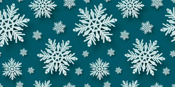 Απρόσκοπτη Μοτίβο Κομμένο Χαρτί Νιφάδες Χιονιού Χριστουγεννιάτικο Σχέδιο Εικονογράφηση Teal — Διανυσματικό Αρχείο