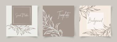 Sanat tarzında el çizimi asgari unsurlara sahip bir arka plan. Çiçek yaprakları çerçevesi. Sosyal medya postası, kartı, kapağı, düğün davetiyesi, poster, mobil uygulamalar, web reklamları için düzenlenebilir vektör pankartı