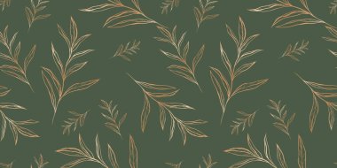 Elle çizilmiş altın yapraklar ve dallarla kusursuz bir desen. Duvar kağıdı, ambalaj kağıdı, web siteleri, arka plan, sosyal medya, blog, sunum ve tebrik kartları için mükemmel.