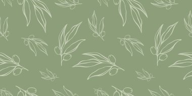 Modern Minimal Liner stilinde zeytin dalı ile kusursuz desenler. Düğün davetiyeleri için vektör çiçek arkaplanı, tebrik kartları, kumaş, duvar kağıtları, hatıra defteri, hediye paketi ve daha fazlası