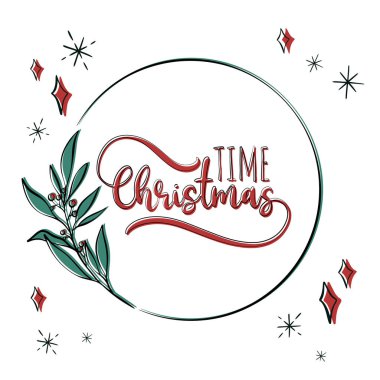 Kırmızı böğürtlenli, noktalı ve dal dallı kışın Noel çelengi. Vektör çizimi. Tatil davetiyesi için modern tasarım, poster, afiş, tebrik kartı, kartpostal, paketleme, yazdırma. 