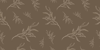 Elle çizilmiş yapraklar ve dallarla kusursuz desen. Duvar kağıdı, ambalaj kağıdı, web siteleri, arka plan, sosyal medya, blog, sunum ve tebrik kartları için mükemmel.