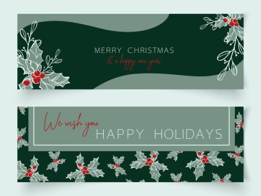  Sanat tarzında dalları olan bir dizi noel kartı şablonu. Botanik afiş çerçevesi. Satış, kart, sosyal medya, pankart, poster, el ilanı, web, slayt, sunum için düzenlenebilir vektör