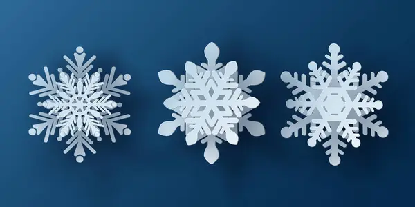 Vektör, beyaz noel kağıdını mavi arka planda gölgeli 3D kar tanesiyle kesiyor. Sunum, afiş, kapak, web, el ilanı, kart, satış, poster, slayt ve sosyal medya için kış tasarım unsurları