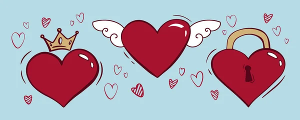 Sevgililer Günü Için Hippi Aşk Tarzında Harika Kalpler Seti Lerin Stok Illüstrasyon
