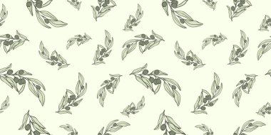 Modern Minimal Liner stilinde zeytin dalı ile kusursuz desenler. Düğün davetiyeleri için vektör çiçek arkaplanı, tebrik kartları, kumaş, duvar kağıtları, hatıra defteri, hediye paketi ve daha fazlası