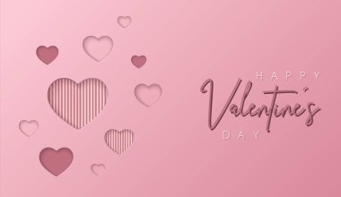 Sevgililer Günü duvar kâğıdı ya da kalpli afiş. Gül arka planında güzel bir kağıt, kalp çerçevesini kesmiş. Kozmetik ürün gösterimi için vektör illüstrasyonu, Sevgililer Günü festivali tasarımı, sunumu