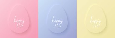 Set of pastel colored 3D egg shape frame design. Collection of geometric backdrop for easter product display, spring festival design, happy easter card, presentation, luxury banner, cover and web. clipart