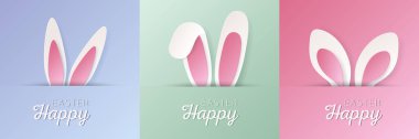 Set of pastel colored 3D rabbit shape design. Collection of bunny elements for easter product, spring festival design, happy easter card, presentation, luxury banner, cover and web. clipart