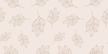 Elle çizilmiş yapraklar ve dallarla kusursuz desen. Duvar kağıdı, ambalaj kağıdı, tekstil ürünleri, baskı, web siteleri, arka plan, sosyal medya, blog, sunum ve tebrik kartları için mükemmel.