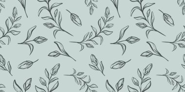 Duvar kağıdı, ambalaj kağıdı, tekstil ürünleri, baskı, web siteleri, arka plan, sosyal medya, blog, sunum ve tebrik kartları için el yapımı botanik ve çiçek unsurları ile kusursuz desen.