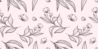 Duvar kağıdı, ambalaj kağıdı, tekstil ürünleri, baskı, web siteleri, arka plan, sosyal medya, blog, sunum ve tebrik kartları için el yapımı botanik ve çiçek unsurları ile kusursuz desen.