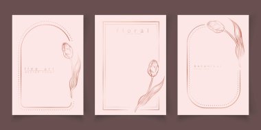 El çizimi laleler ile asgari doğrusal şablon dizisi. Zarif lale çizgisi sanat sınırında etiketler, kurumsal kimlik, düğün davetiyesi, logo, tarihi kaydet, güzellik endüstrisi