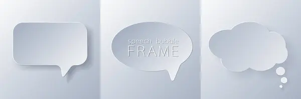 Kağıt kesiği Gri Konuşma Baloncukları. 3D Kağıt, poster ve el ilanları, sunum, web, sosyal medya, tasarım, pankart, çıkartma ve hikayeler için konuşma çerçevesi simgesini kesti.