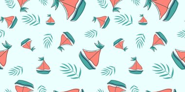 Kumaş, çizim etiketleri, tişört baskısı, çocuk odasının duvar kağıdı, tatil, tatil, tatil veya yaz tasarımı için mavi zemin üzerinde kusursuz desenler..