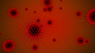 Neon kırmızı dikenli virüs hücresinin 3 boyutlu çizimi
