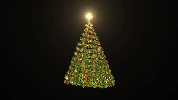 Weihnachtsbaum Mit Ornamenten Auf Schwarzem Hintergrund — Stockfoto