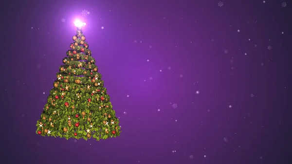 Albero Natale Con Ornamenti Sfondo Viola Copyspace — Foto Stock