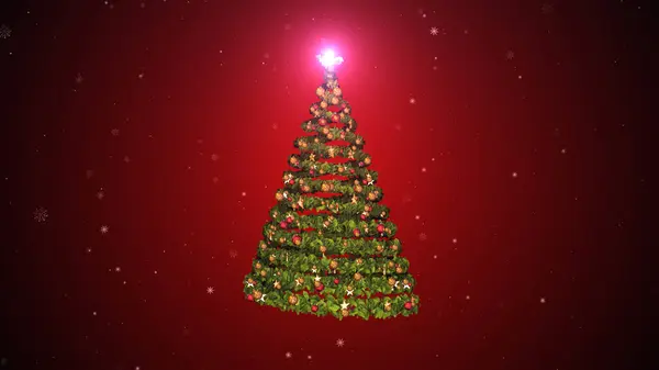 Árbol Navidad Con Adornos Sobre Fondo Rojo — Foto de Stock