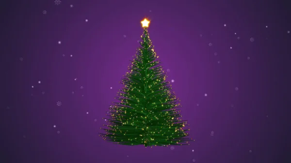 Abstraktní Zelené Částice Vánoční Strom Fialovém Pozadí — Stock fotografie