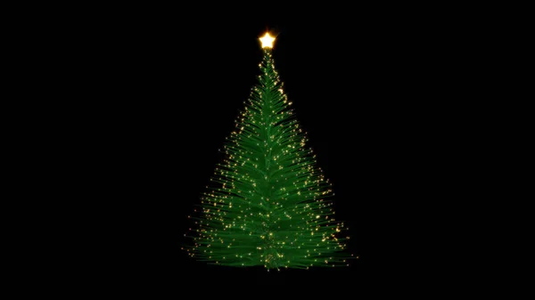 Abstract Green Particle Christmas Tree Sparkling Golden Lights — Stock Photo, Image