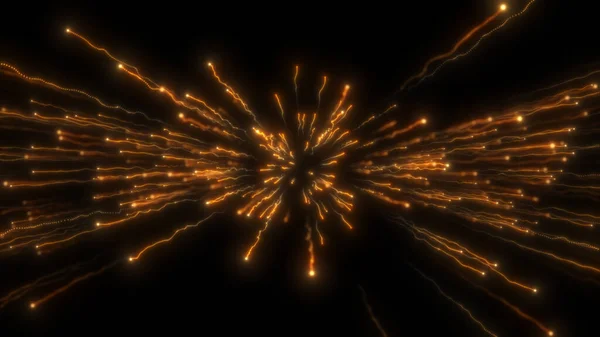 Golden Illuminated Particles Explosion Dark Background — Stock Photo, Image