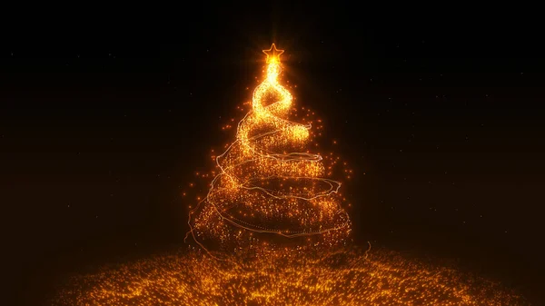 圣诞树 由黑色背景的金色螺旋粒子制成 — 图库照片