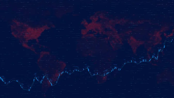 世界地図上の株式市場のキャンドルスティックグラフ — ストック写真