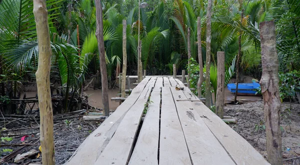 Ahşap Plank Köprüsü Endonezya Nın Arka Planında Nipa Ormanı Olan — Stok fotoğraf