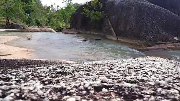 山頂から流れる朝の川の水の眺め — ストック動画