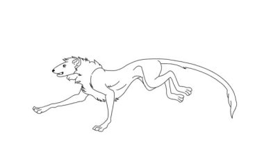 İzole edilmiş beyaz arka planda çalışan hayali bir hayvan karakterinin hareket animasyonu. Renksiz 2d El Çizimi Canlandırması