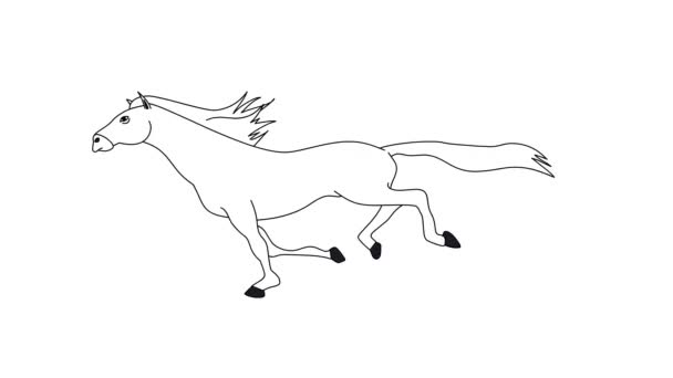 Animation Horse Running Part White Isolated Background Colorless Hand Drawn — Stock Video