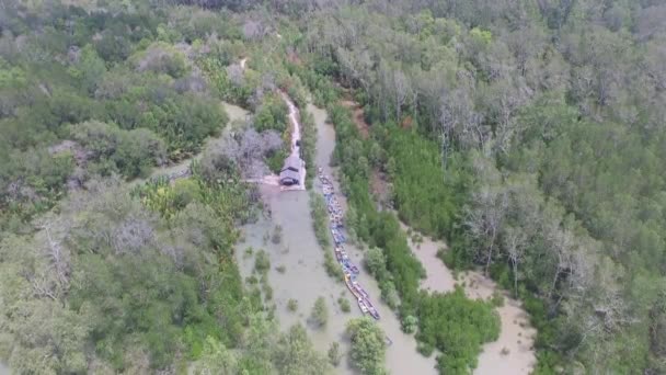 Vista Aérea Marea Alta Inunda Bosque Tropical Manglares Aldea Belo — Vídeo de stock