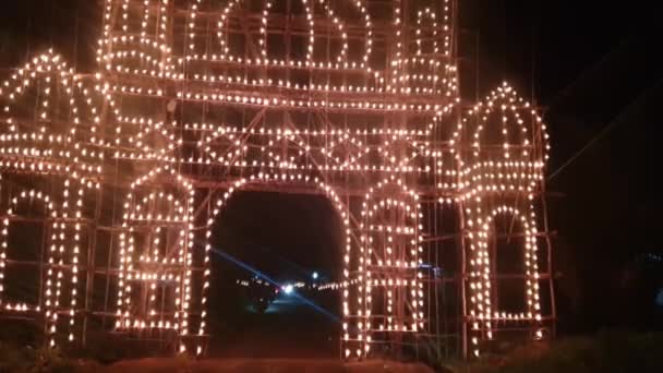 Decoração Portão Com Lâmpadas Óleo Dia Ramadã Aldeia Mancung Bangka — Vídeo de Stock