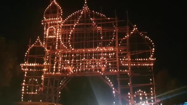 門のモスクの形でオイルランプの装飾祭 満洲村 西バンカ インドネシア — ストック動画