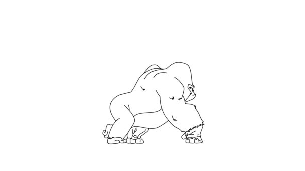 Walking Gorilla Cartoon Auf Isoliertem Weißem Hintergrund — Stockvideo
