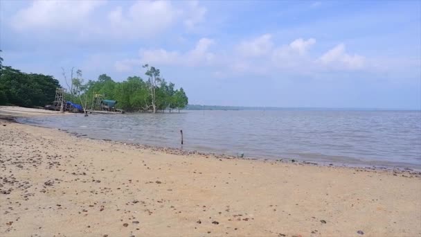 Vue Naturelle Côte Avec Sable Jaune Marée Basse Dans Village — Video